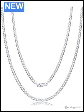 Sterling Silver Curb Cuban Link Chain Necklace 20in Unisex